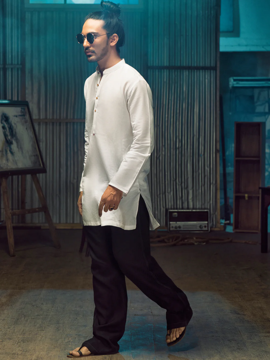 White Linen Short Kurta - ALCR-K-017