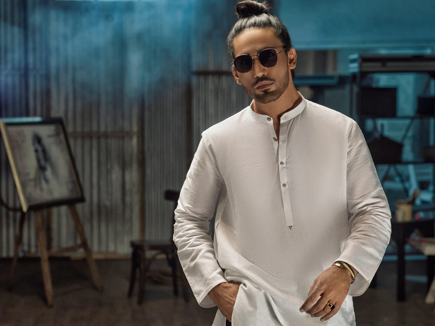 White Linen Short Kurta - ALCR-K-017 - Image 2