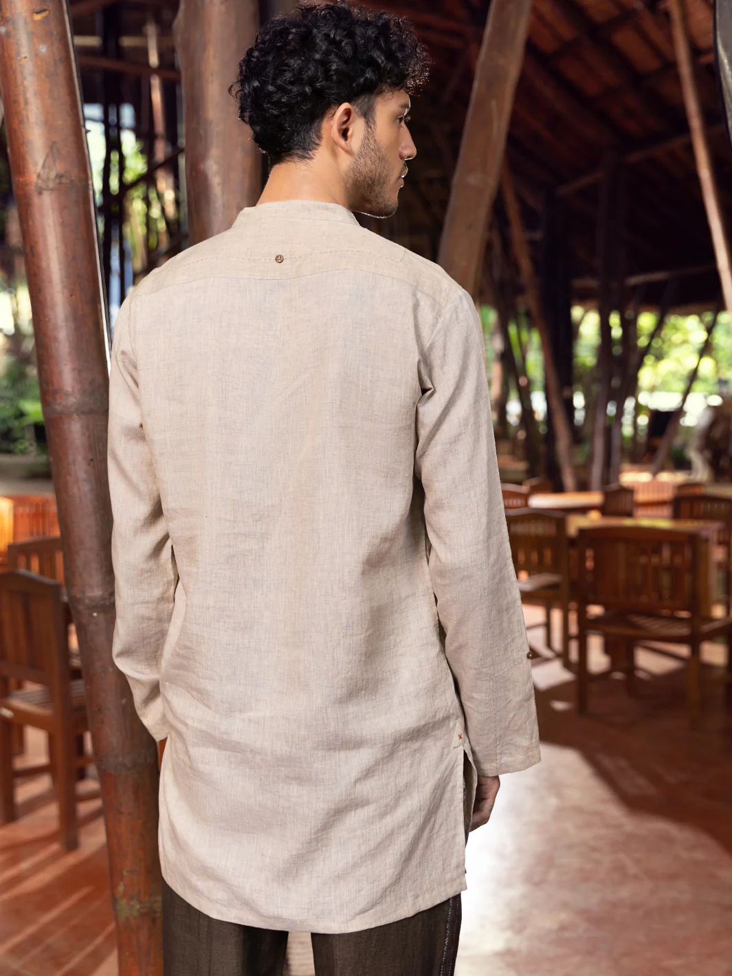 Beige Linen Short Kurta - ALCR-K-031 - Image 5