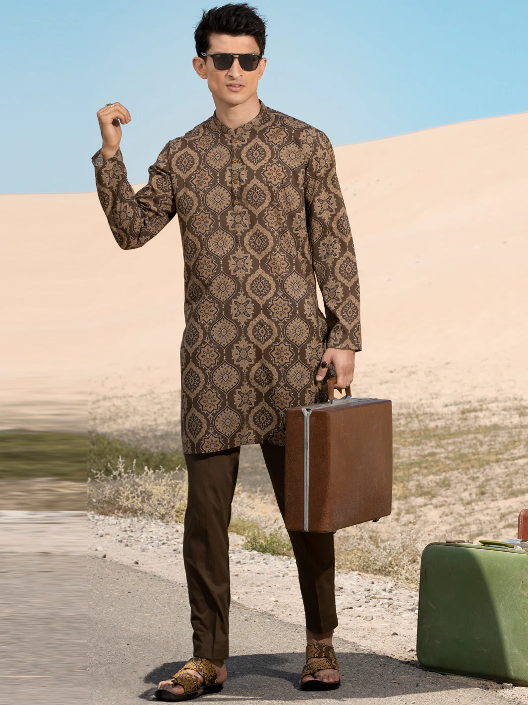 Green Linen Short Kurta - ALCR-K-039