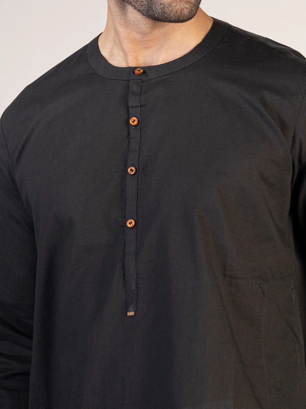 Black Linen Short Kurta - ALCR-K-041 - Image 2