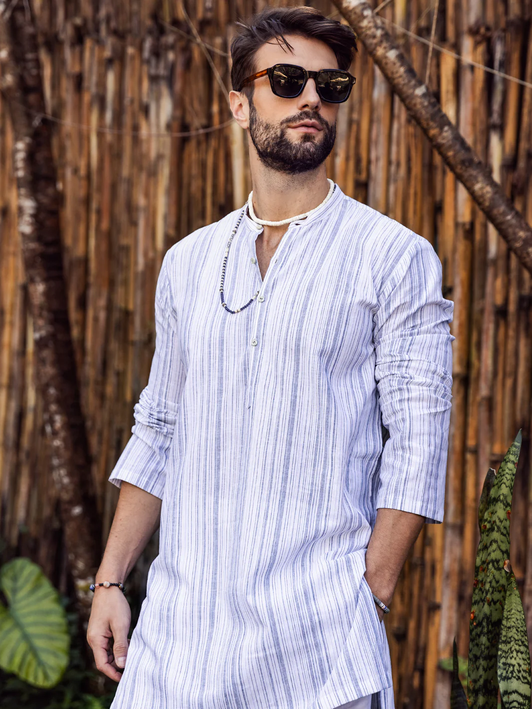 White Linen Short Kurta - ALCR-K-043 - Image 2