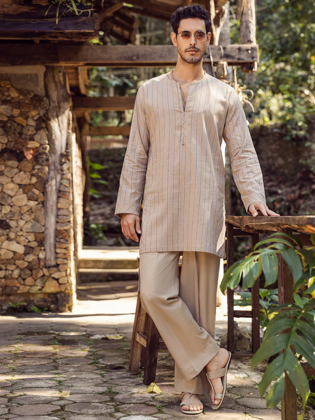 Brown Linen Short Kurta - ALCR-K-045