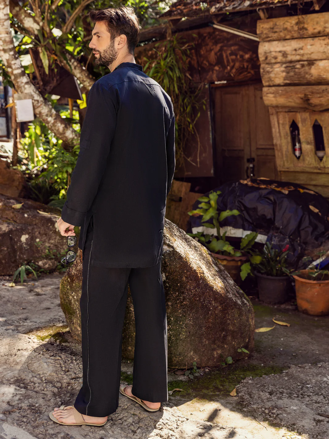 Black Linen Short Kurta Trouser - ALCR-KT-005 - Image 4