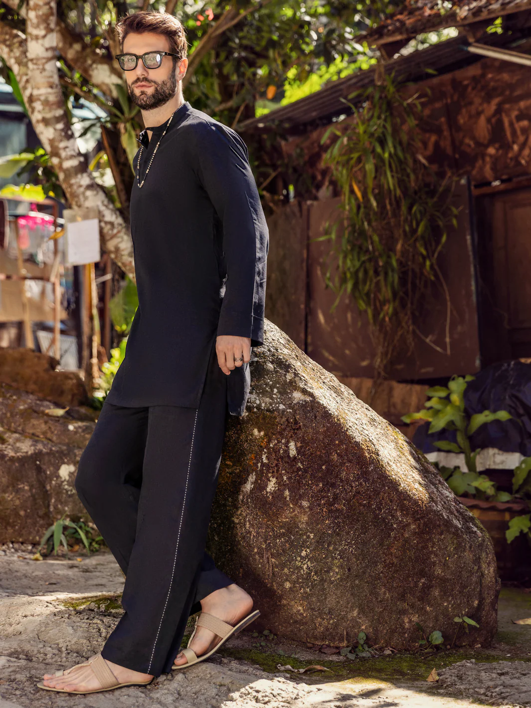 Black Linen Short Kurta Trouser - ALCR-KT-005 - Image 5