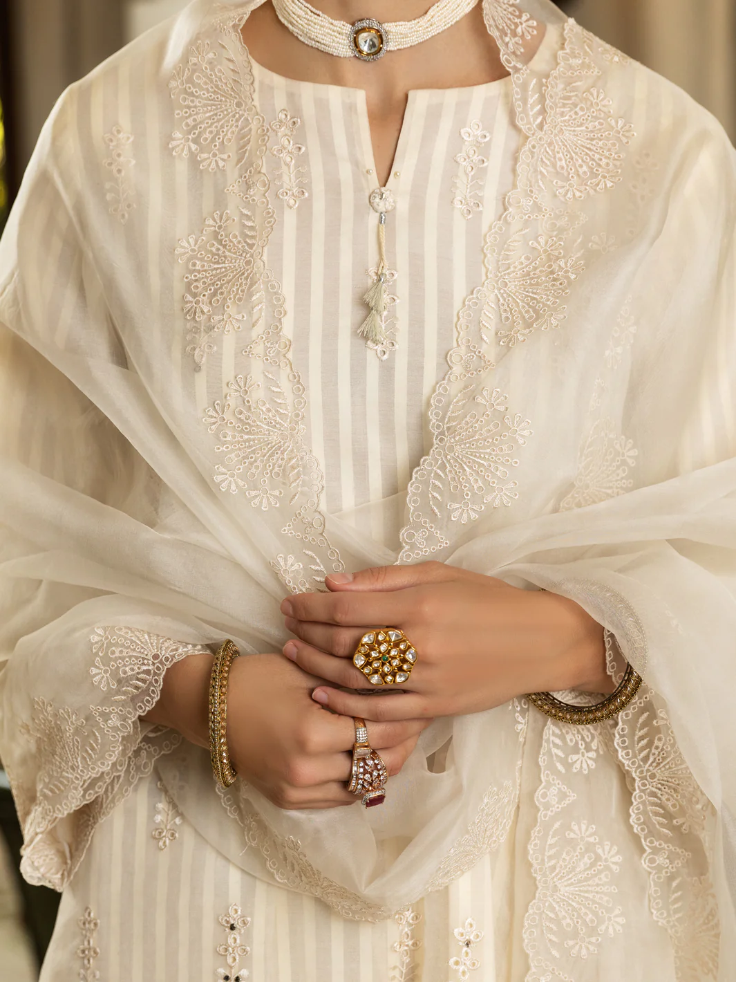 Off White Organza Tunic - ALCR-LK-1081 - Image 2