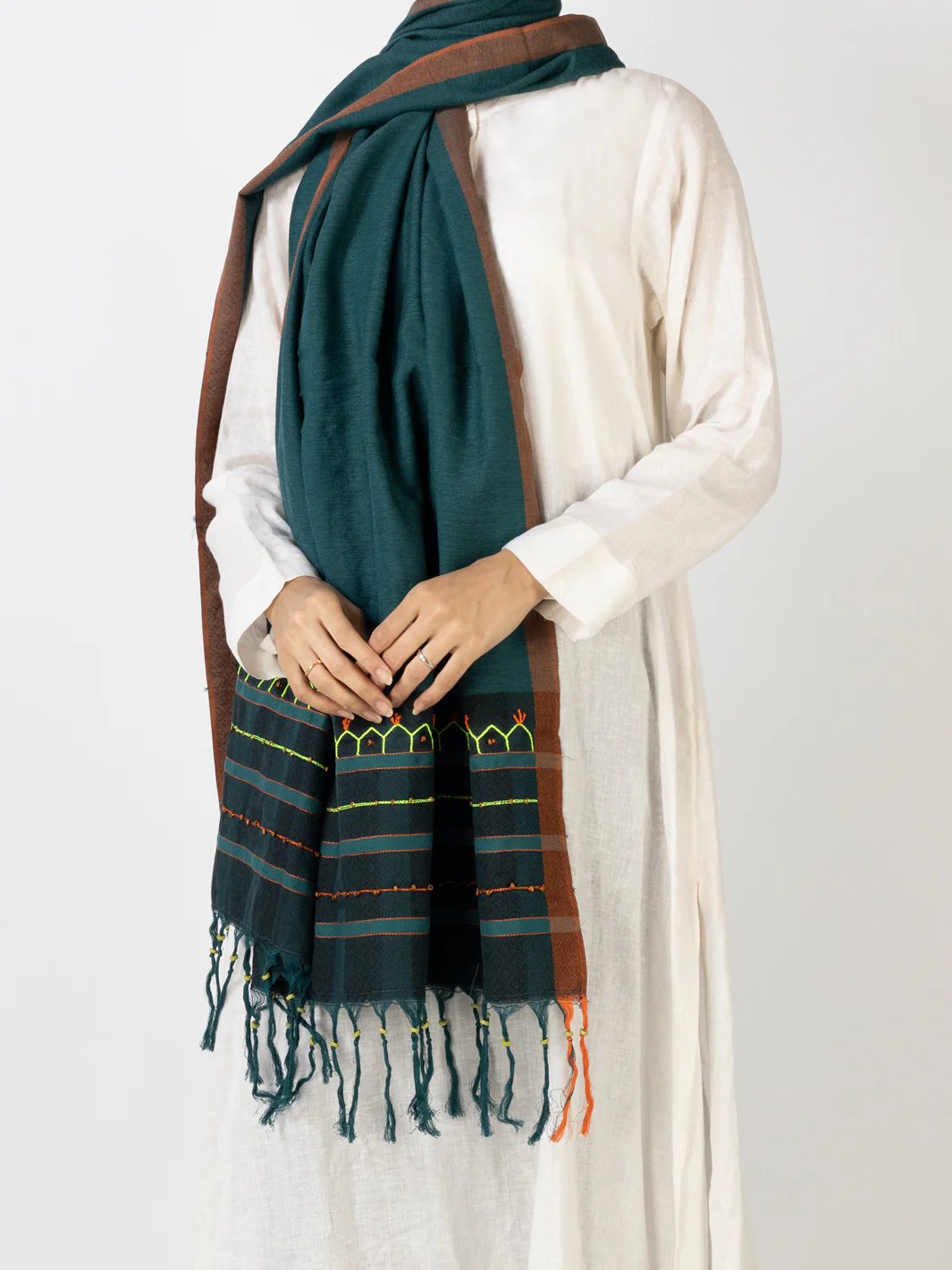Dark Green Cotton Women Stole - ALCR-ST-1034 - Image 2