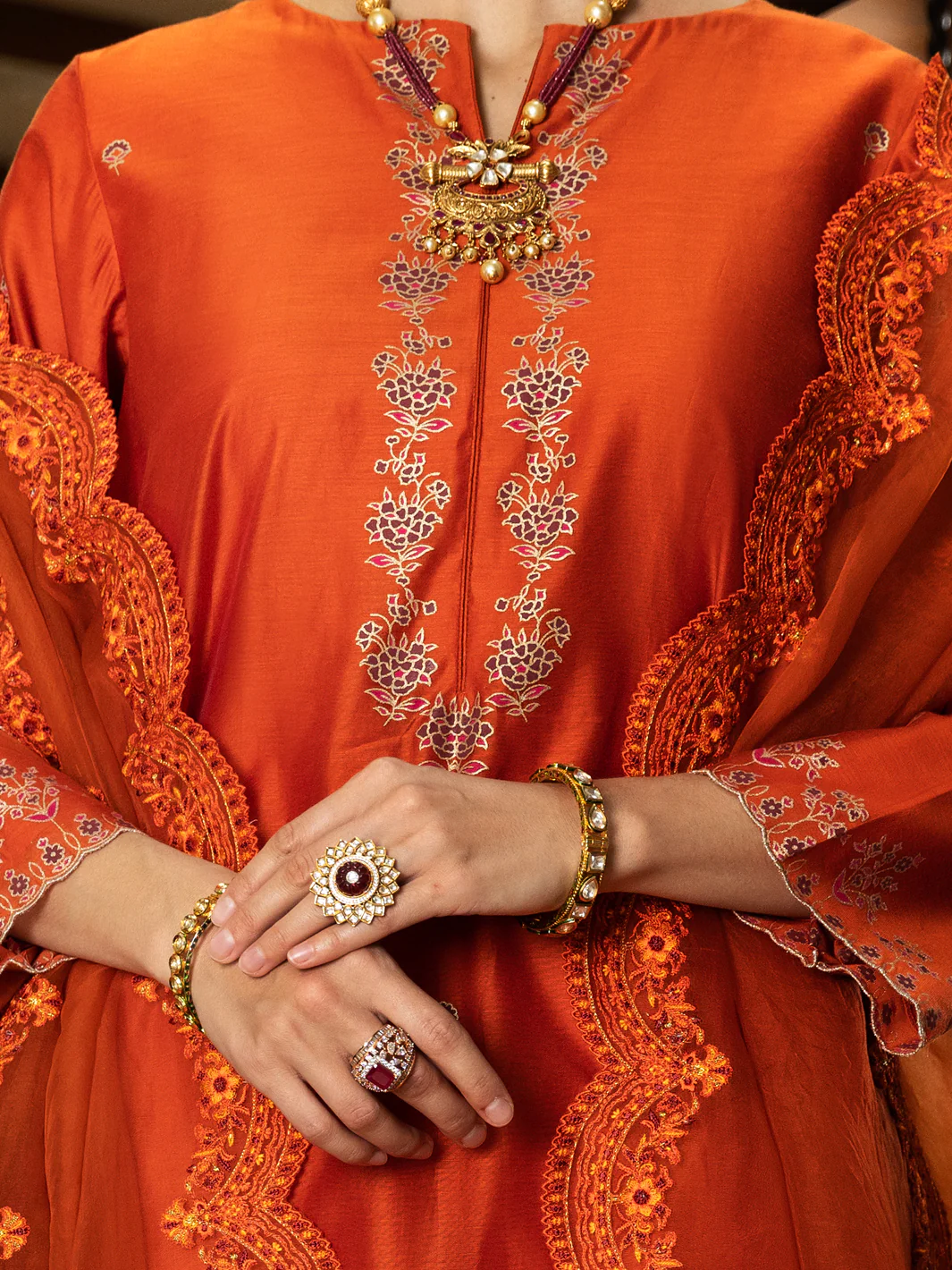 Orange Golden Booti Women Stole - ALCR-ST-1052 - Image 2