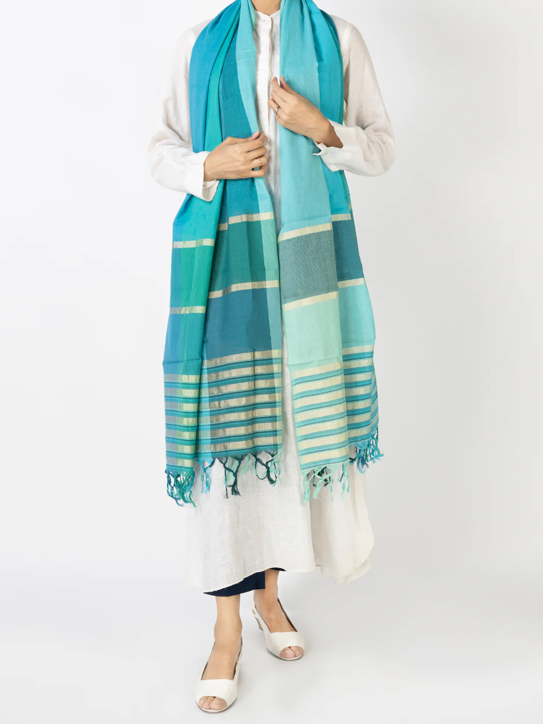 Teal Silk Women Stole - ALCR-ST-1054