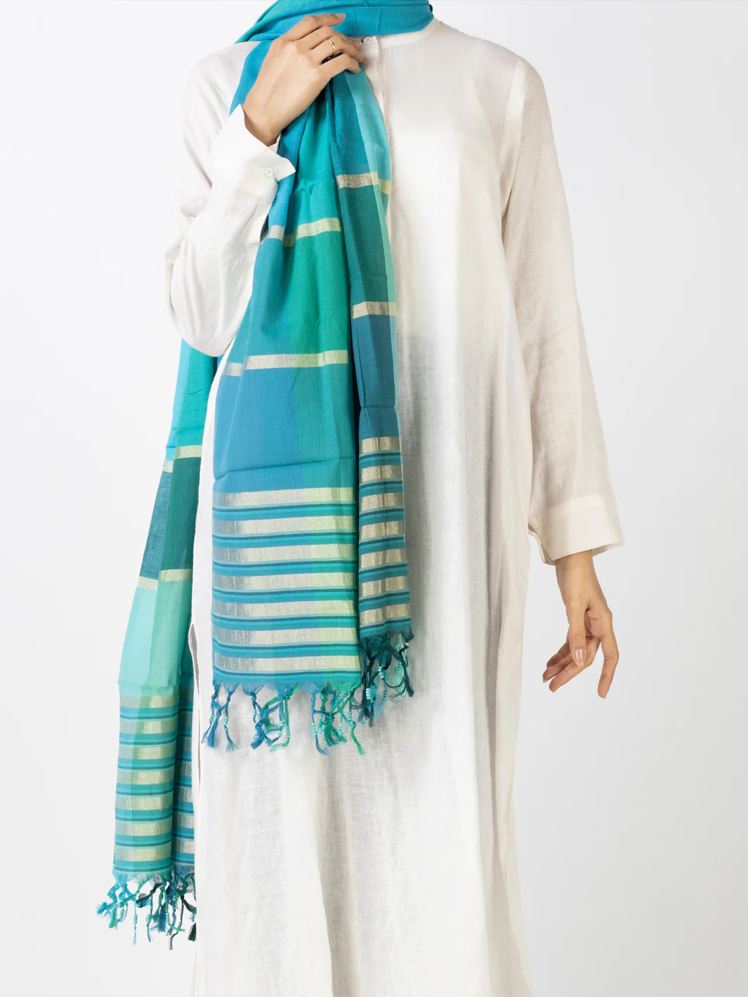 Teal Silk Women Stole - ALCR-ST-1054 - Image 2