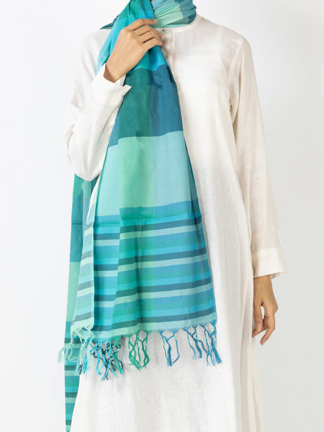 Teal Silk Women Stole - ALCR-ST-1055 - Image 2