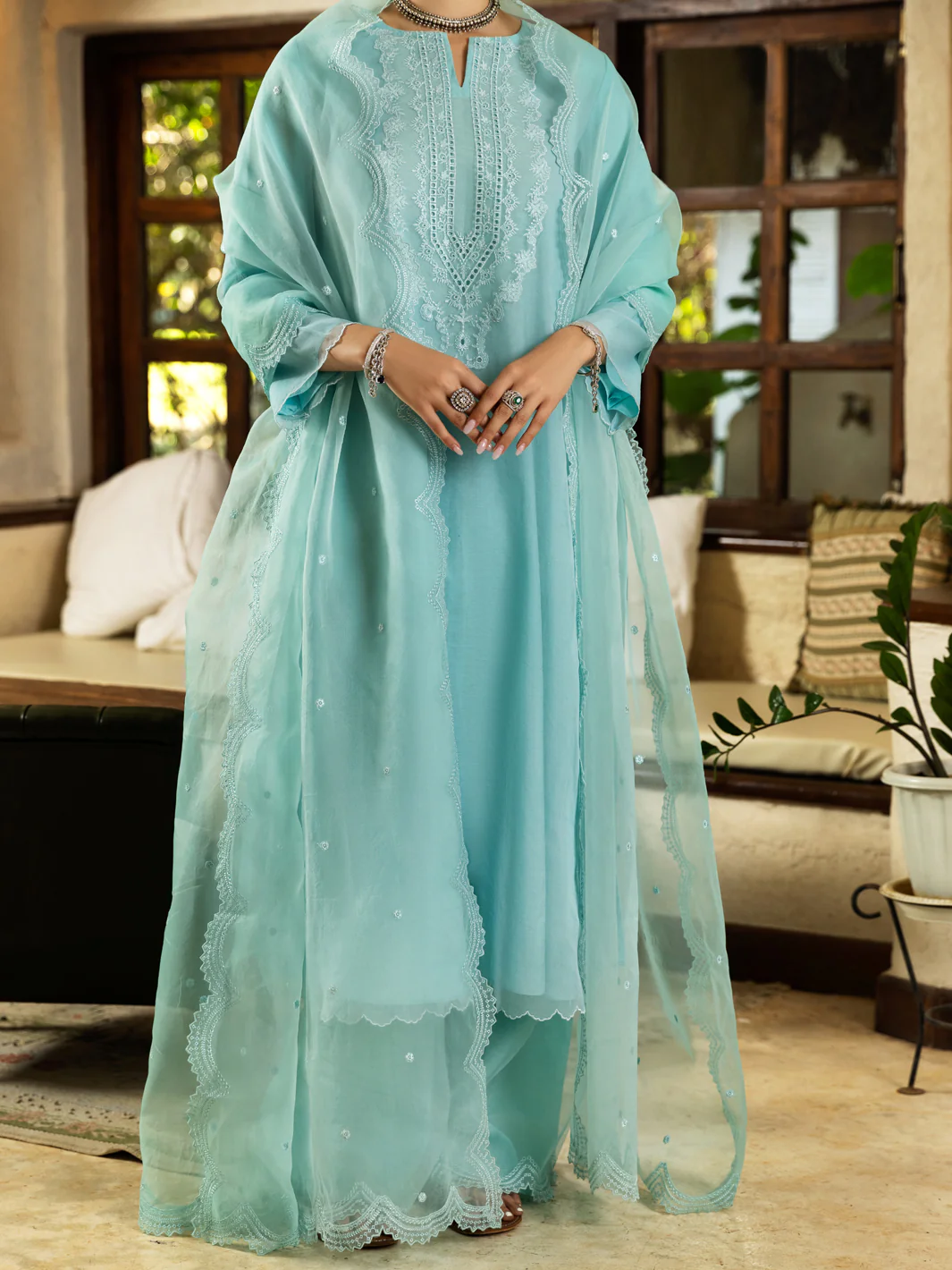 Ice Blue Organza Women Trouser - ALCR-T-1026 - Image 2