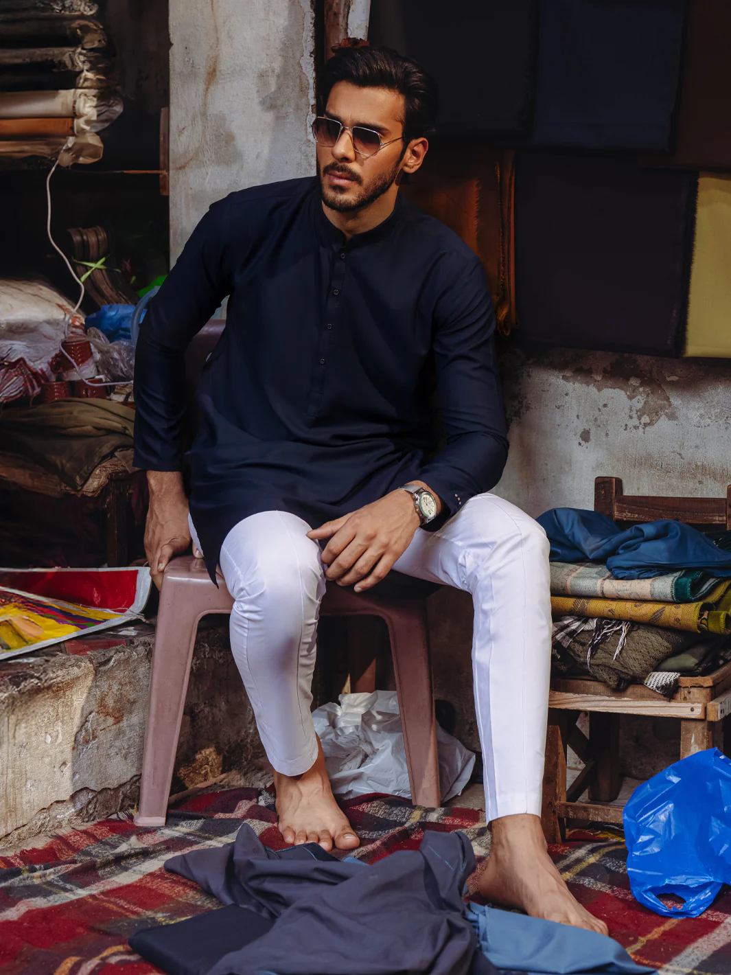 Midnight Blue Blended Kurta - ALET-K-2003 - Image 4
