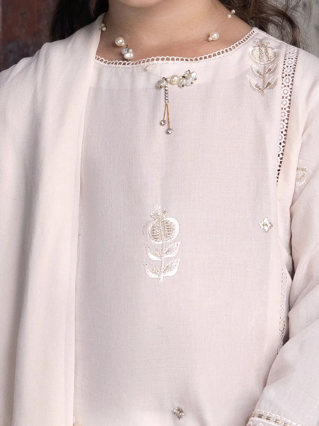 Off White Lawn 3 Piece Stitched - ALGR-3PS-LS-018 - Image 3