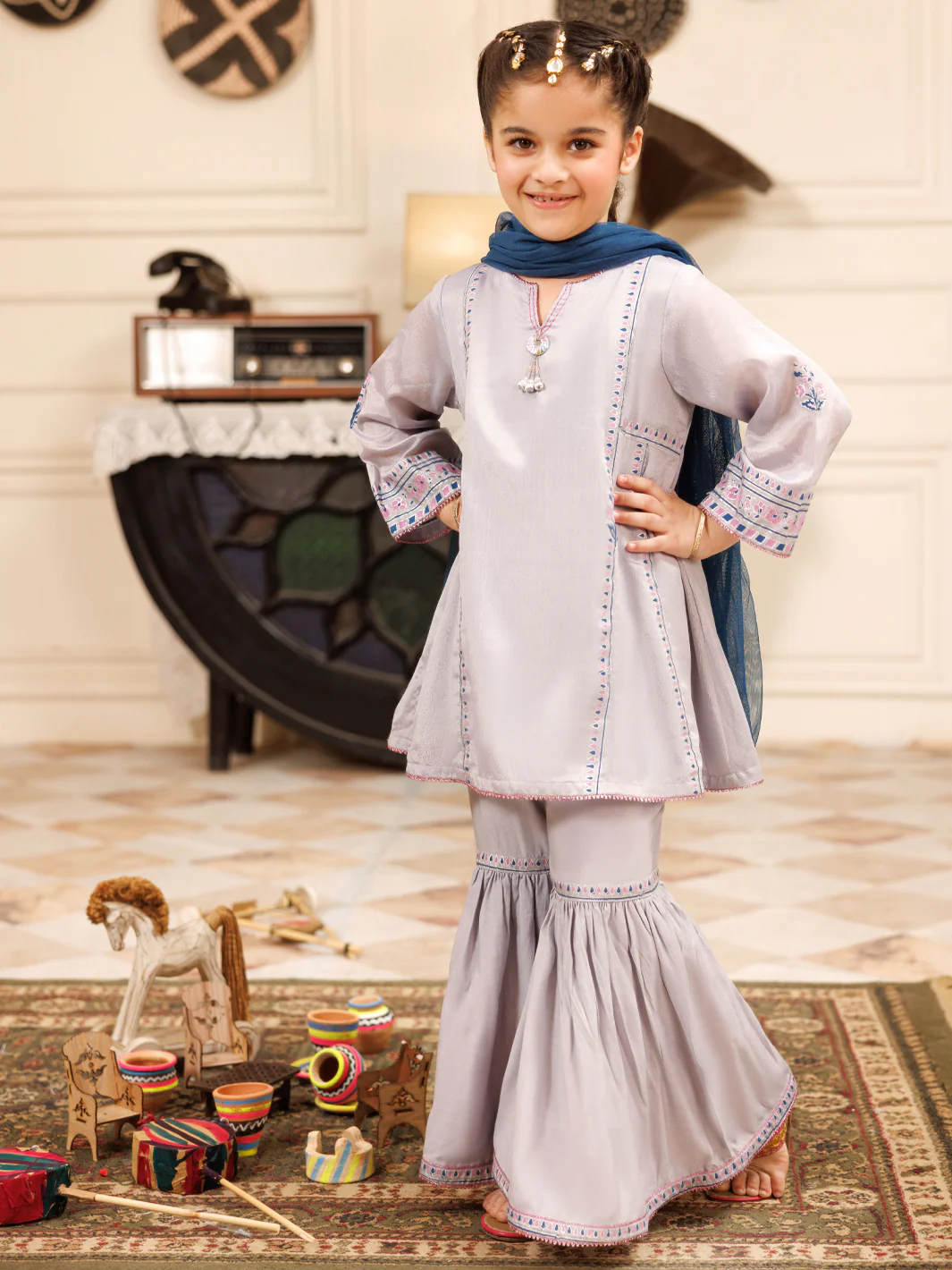 Grey Poly Silk Formal 3Pc Stitched - ALGR-3PS-LS-025 - Image 5