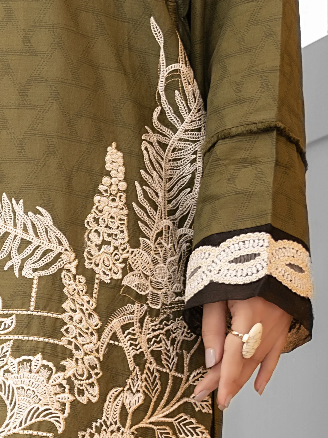 Olive Green Cambric 2 Piece Stitched - ALP-1031 - Image 4