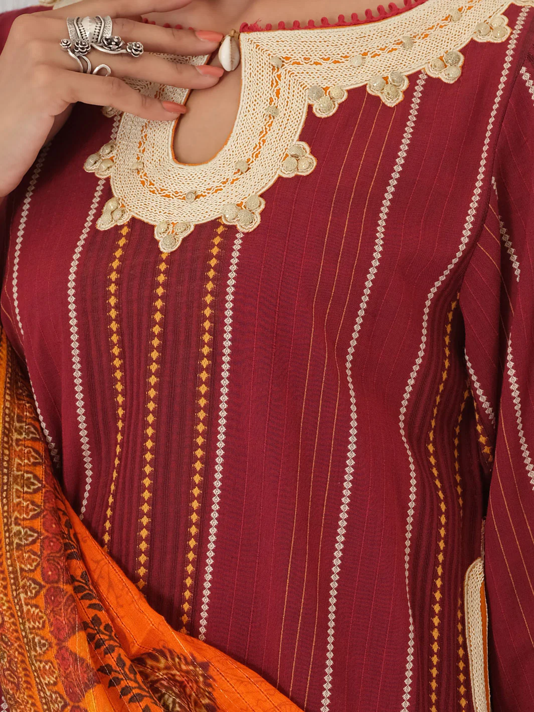 Maroon Yarn Dyed Jacquard 3 Piece Stitched - ALP-3PS-1052/S - Image 2