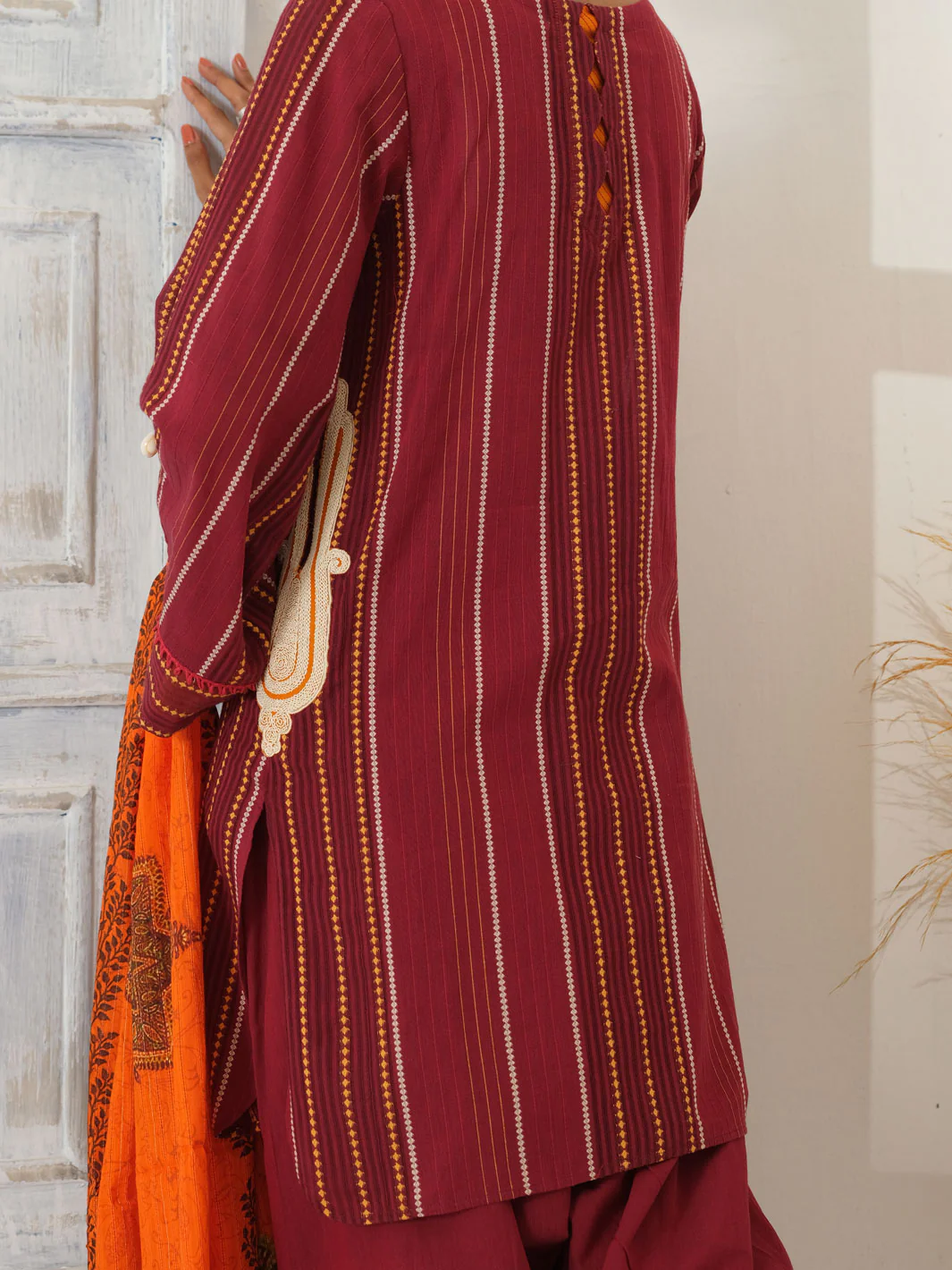 Maroon Yarn Dyed Jacquard 3 Piece Stitched - ALP-3PS-1052/S - Image 3