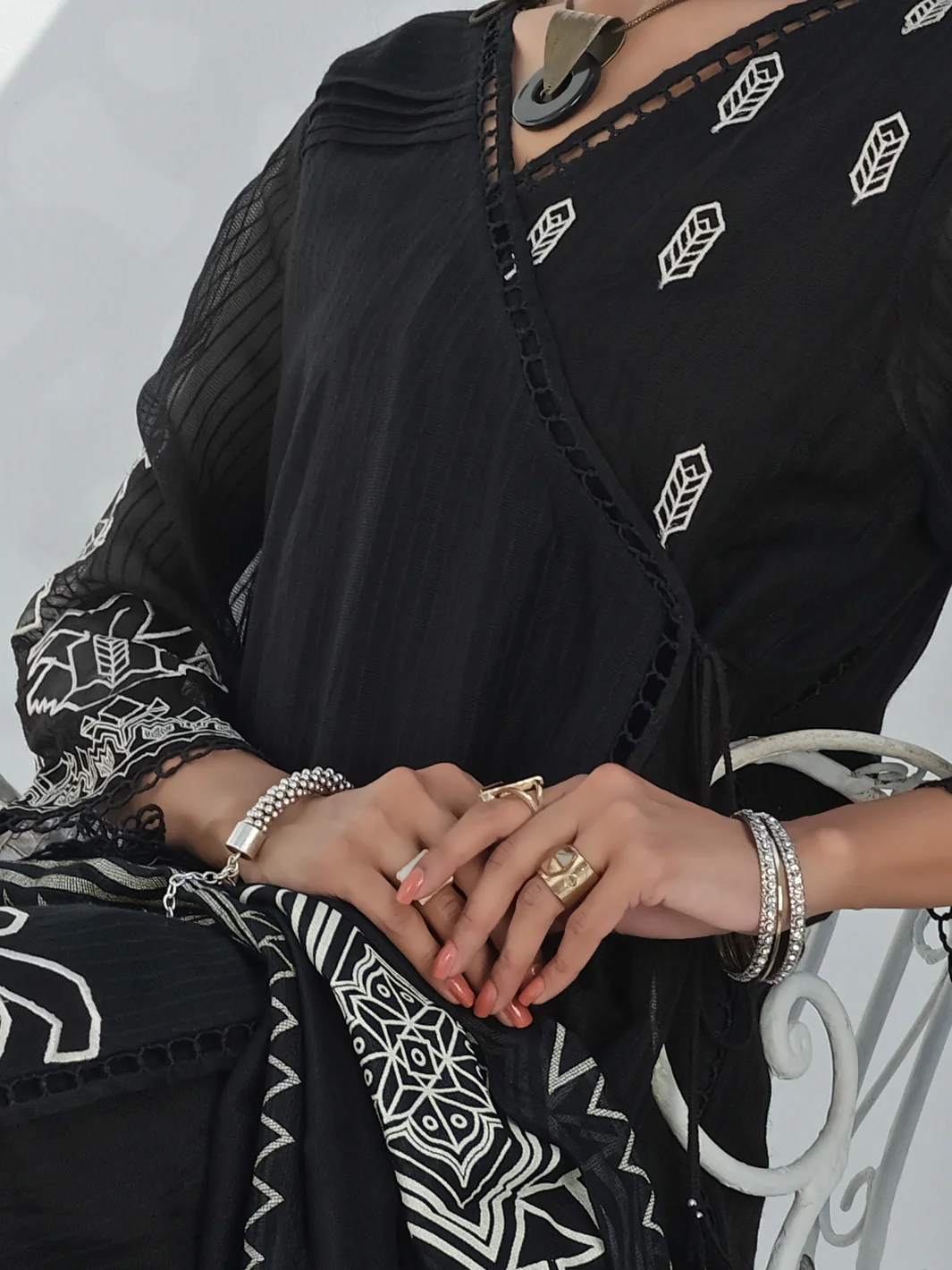 Black Khaddi Net 3 Piece Stitched - ALP-3PS-1055 - Image 2