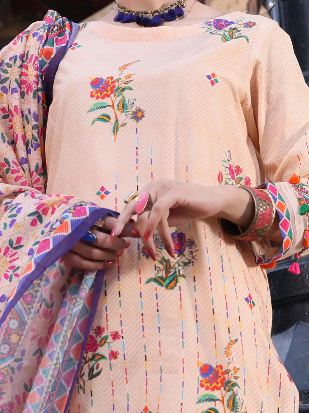 Peach Lawn 3 Piece Stitched - ALP-3PS-1116 - Image 3