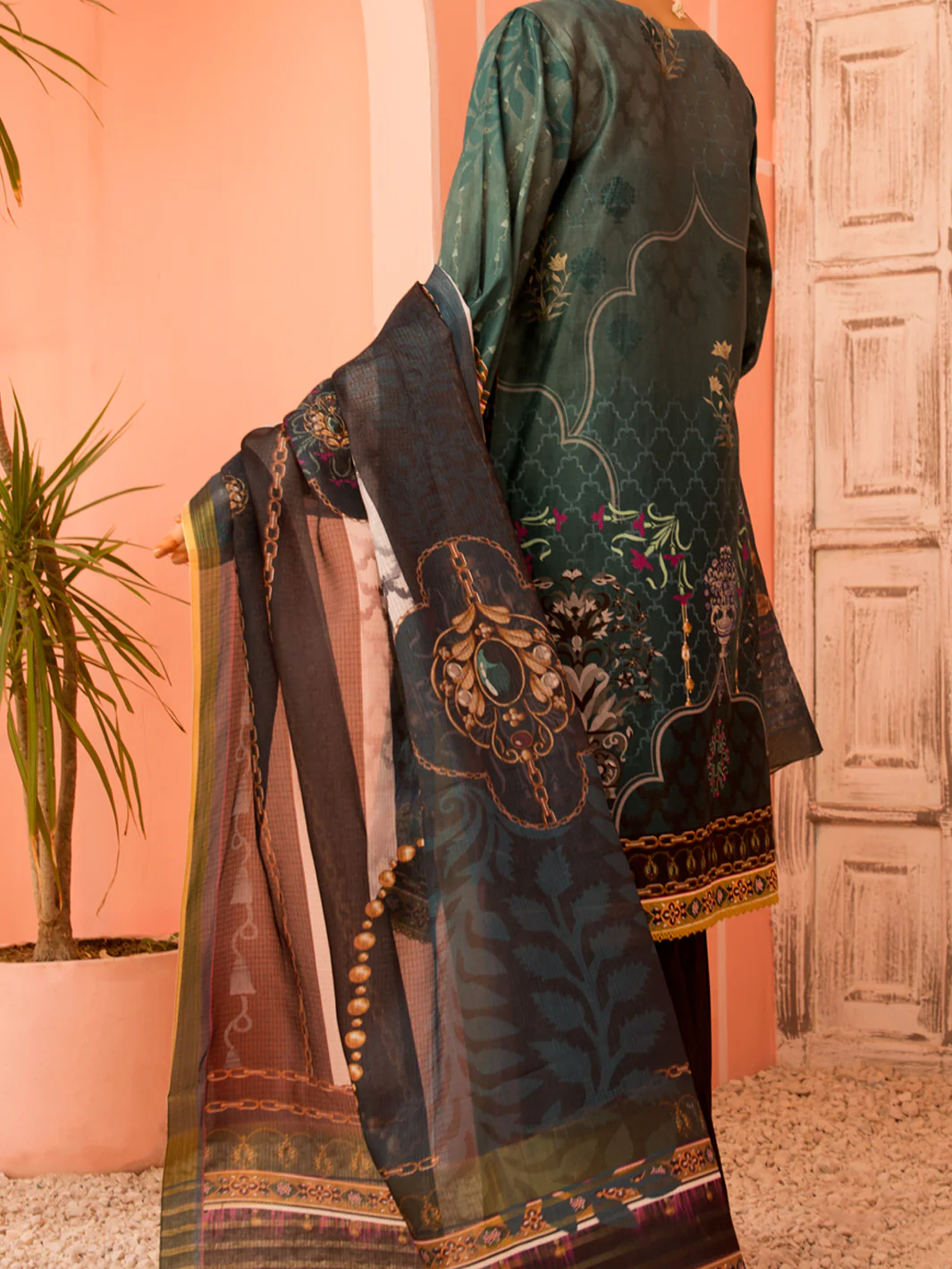 Teal Lawn 3 Piece Stitched - ALP-3PS-1140 - Image 4