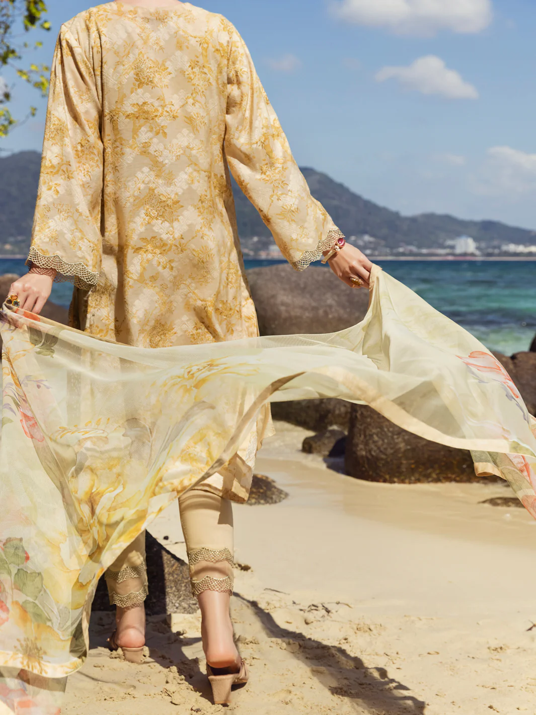 Golden Cotton Jacquard 3 Piece Stitched - ALP-3PS-1155 - Image 2