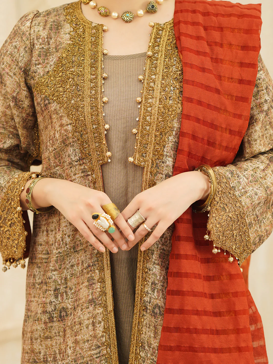 Beige Jacquard 3 Piece Stitched - ALP-3PS-1166 - Image 2