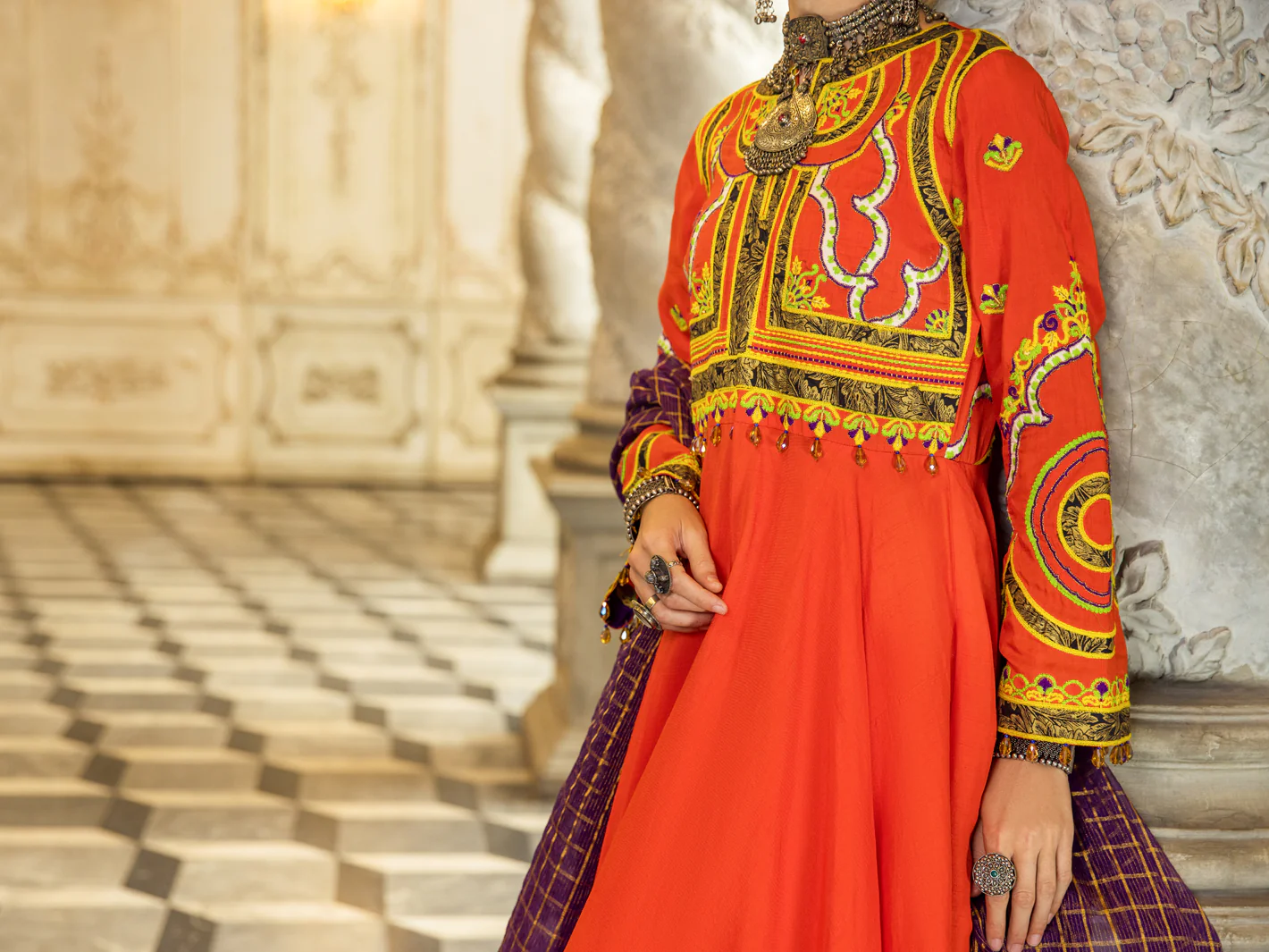 Orange Raw Silk 3 Piece Stitched - ALP-3PS-1275 - Image 6
