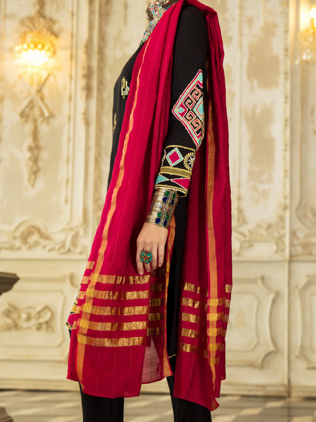Black Raw Silk 3 Piece Stitched - ALP-3PS-1280 - Image 5