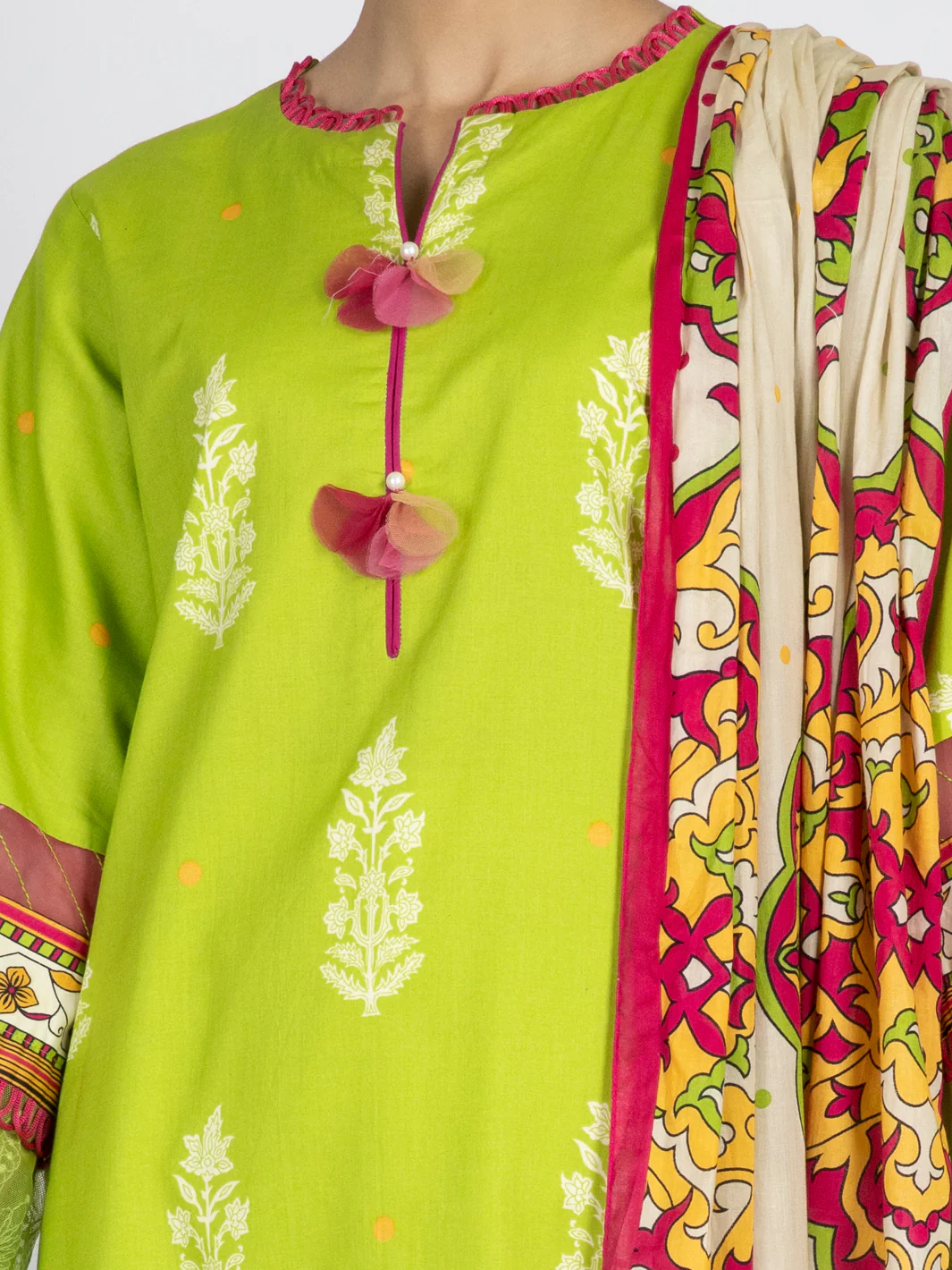 Lime Green Printed 3 Piece Unstitched - ALP-3PS-1483 - Image 3