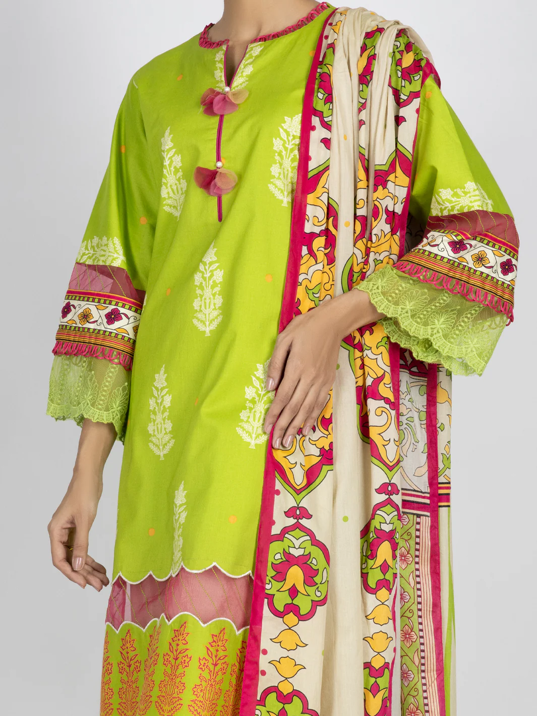 Lime Green Printed 3 Piece Unstitched - ALP-3PS-1483 - Image 4
