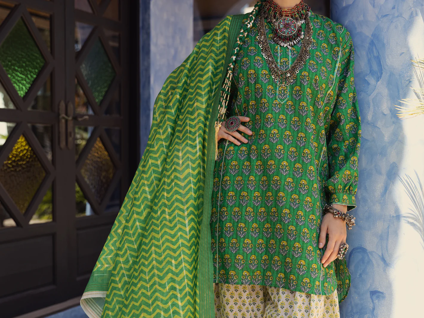Green Dobby Jacquard 3 Piece Unstitched - ALP-3PS-1502 - Image 3
