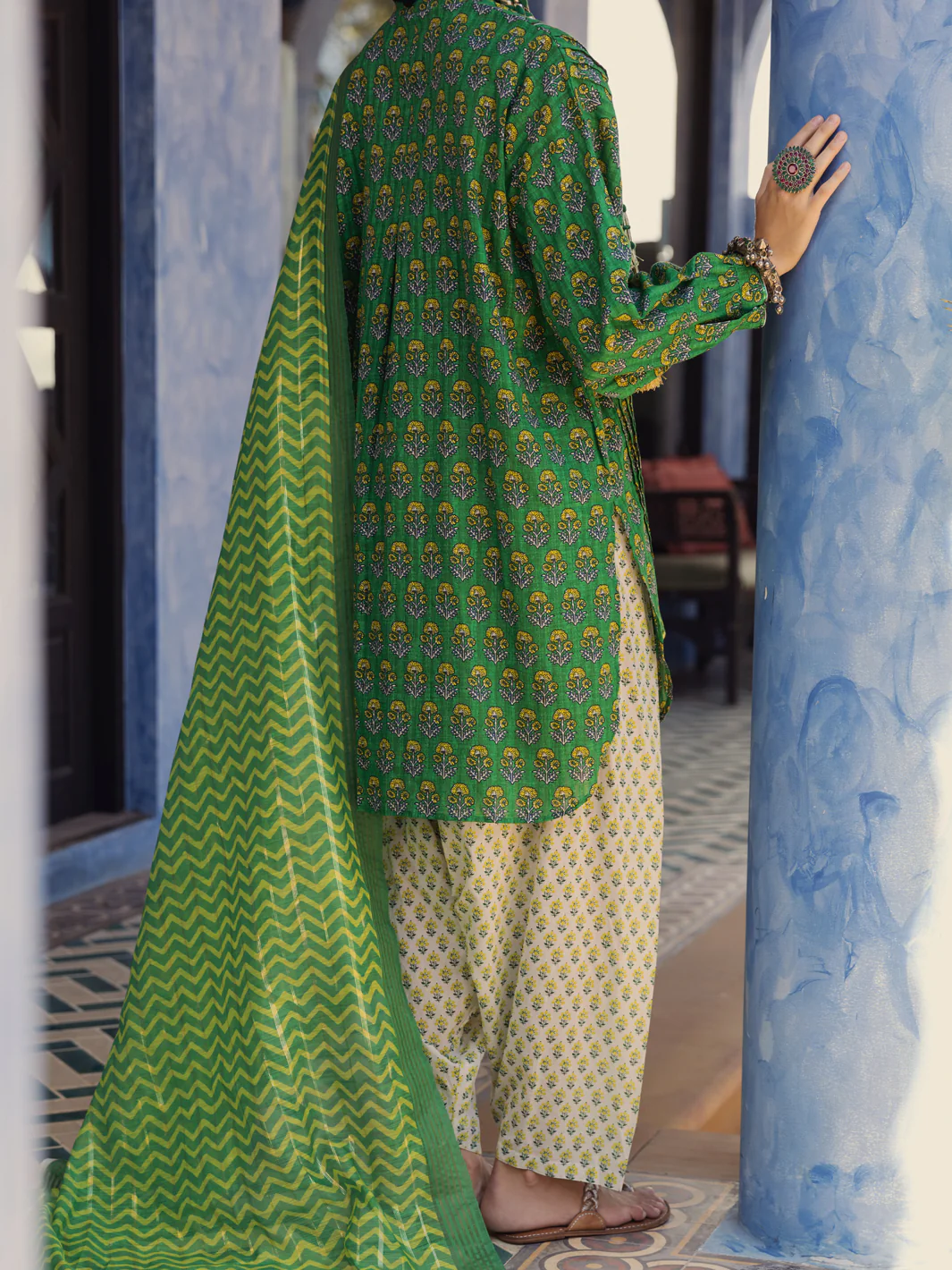 Green Dobby Jacquard 3 Piece Stitched - ALP-3PS-1502 - Image 2