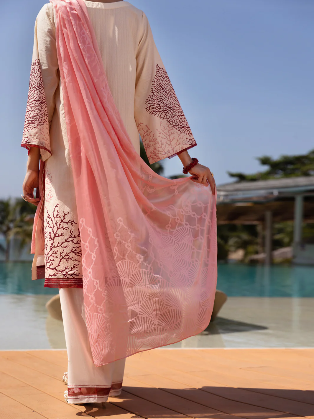 Peach Jacquard 3 Piece Unstitched - ALP-3PS-1519 - Image 2