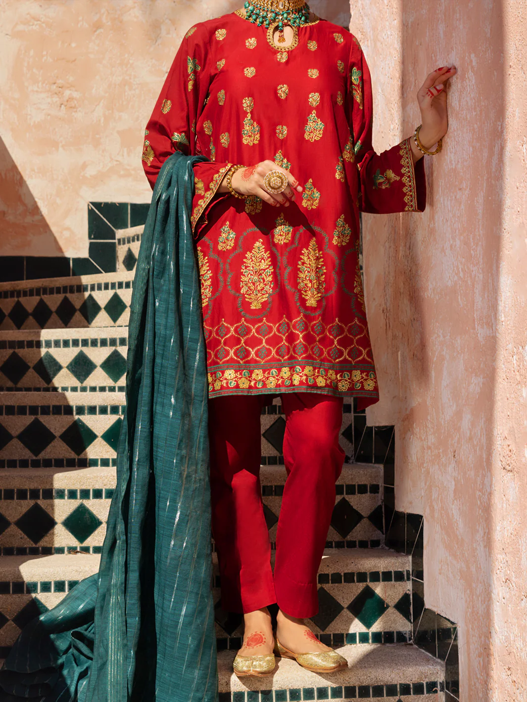 Red Silk 3 Piece Unstitched - ALP-3PS-1521 - Image 6