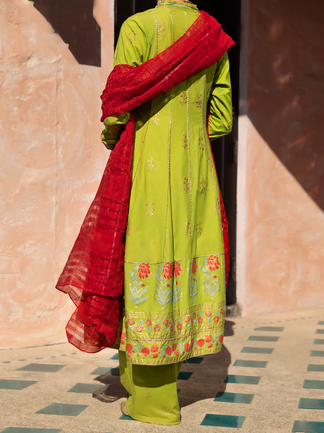 Lime Green Dobby Jacquard 3 Piece Unstitched - ALP-3PS-1525 - Image 2