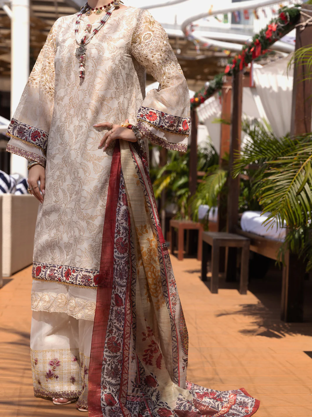 Off White Chanderi 3 Piece Stitched - ALP-3PS-1526 - Image 6