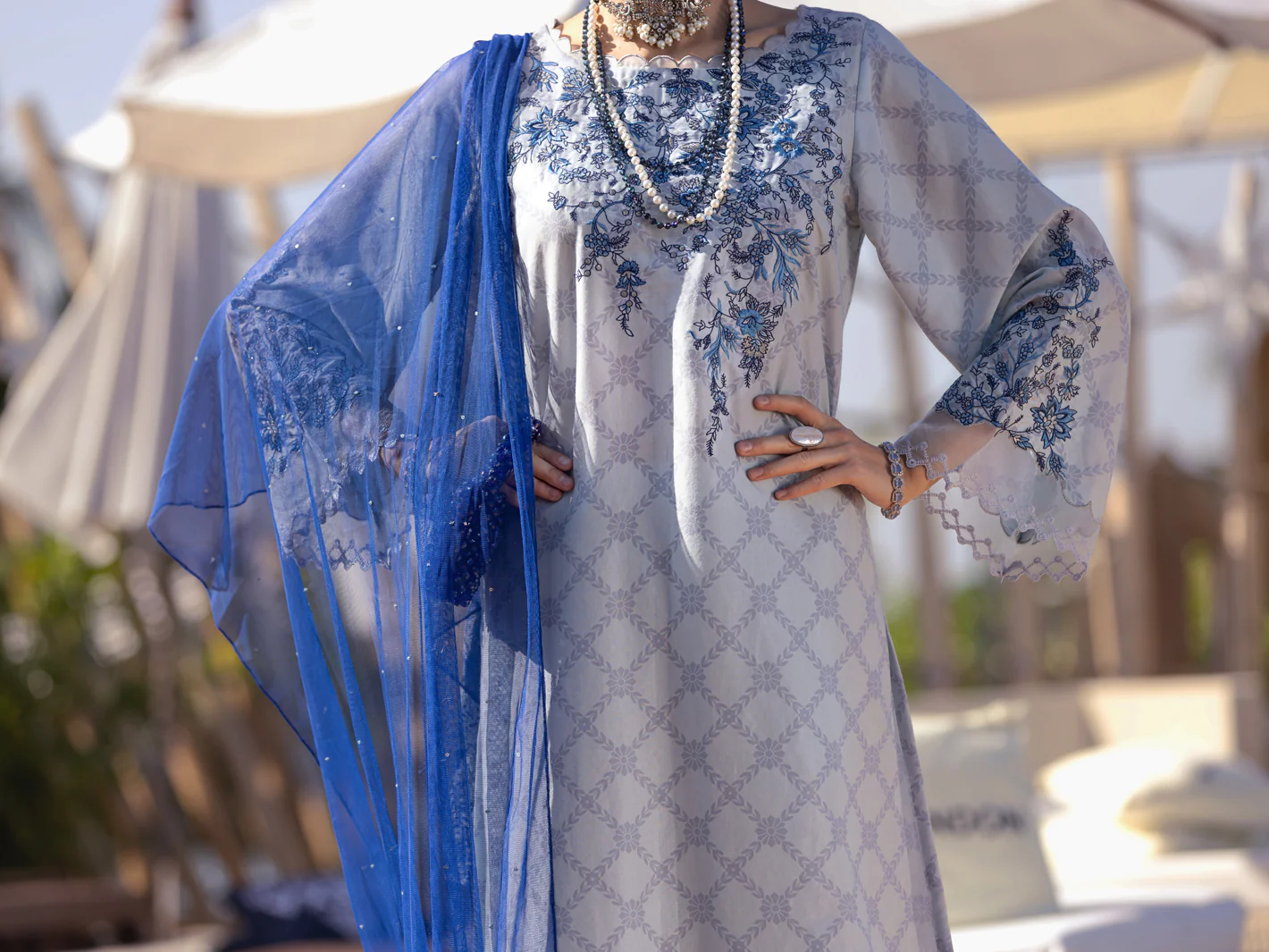 Light Grey Silk Chanderi 3 Piece Unstitched - ALP-3PS-1528 - Image 3
