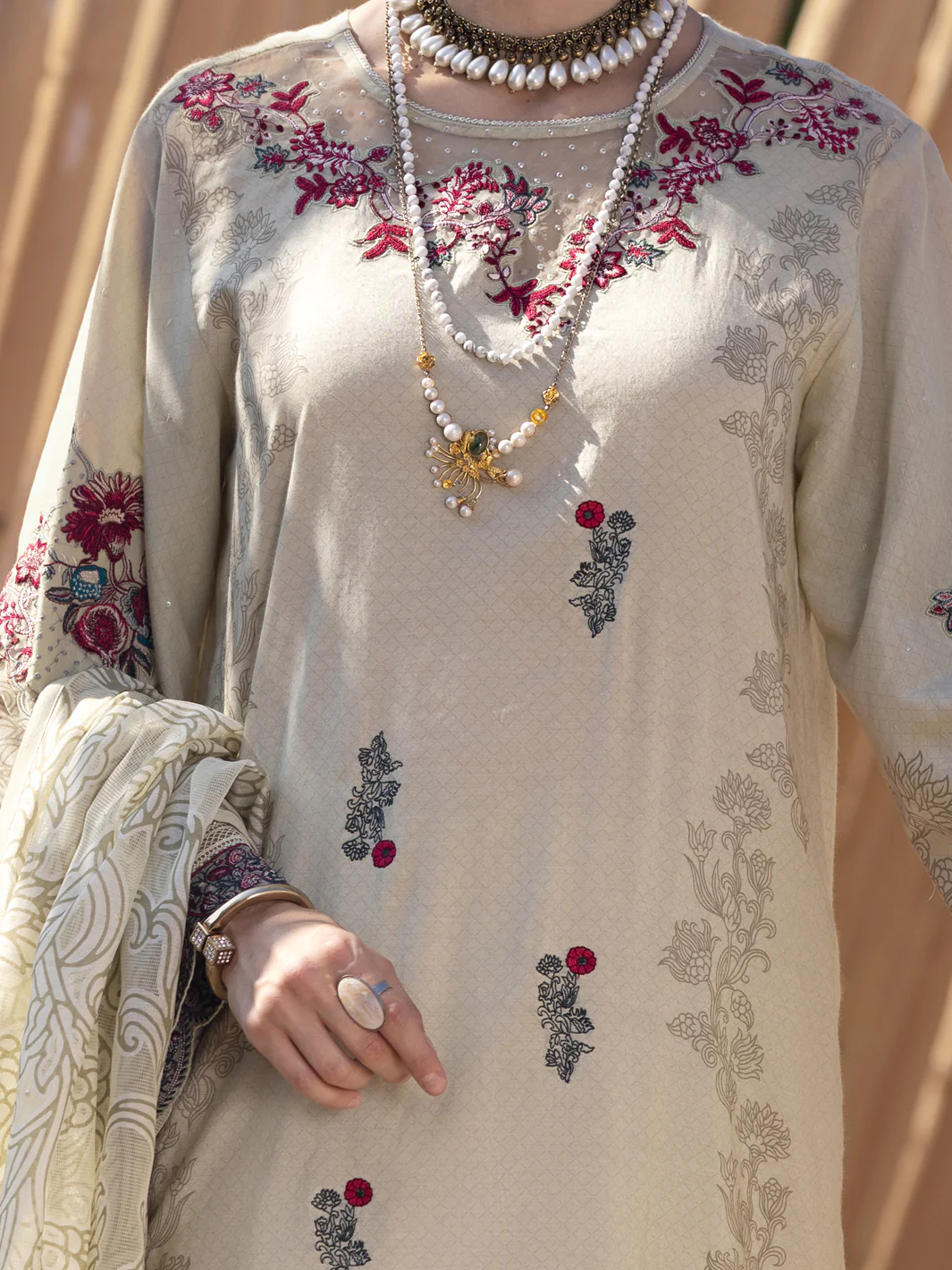 Sage Green Silk Chanderi 3 Piece Unstitched - ALP-3PS-1529 - Image 4
