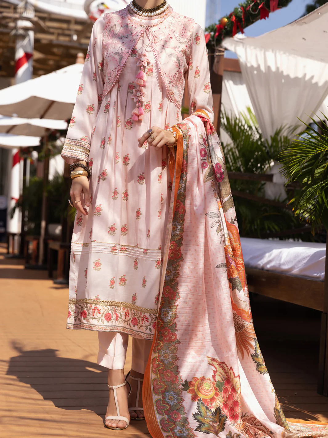 Peach Chanderi 3 Piece Stitched - ALP-3PS-1531