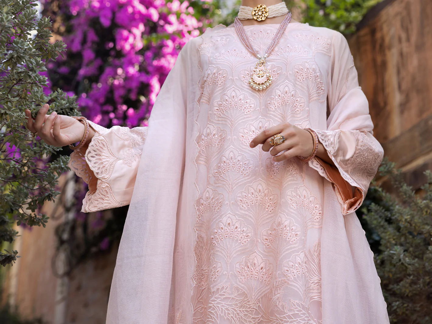 Peach Poly Khaddi Net 3 Piece Stitched - ALP-3PS-1536 - Image 3