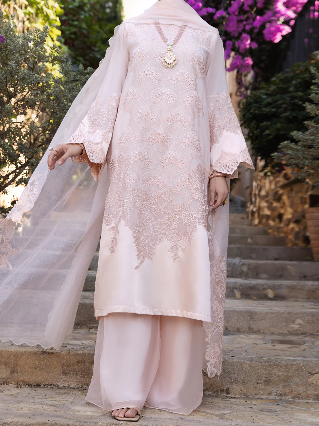 Peach Poly Khaddi Net 3 Piece Stitched - ALP-3PS-1536 - Image 4