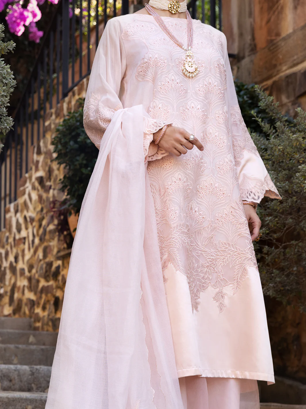 Peach Poly Khaddi Net 3 Piece Stitched - ALP-3PS-1536 - Image 5