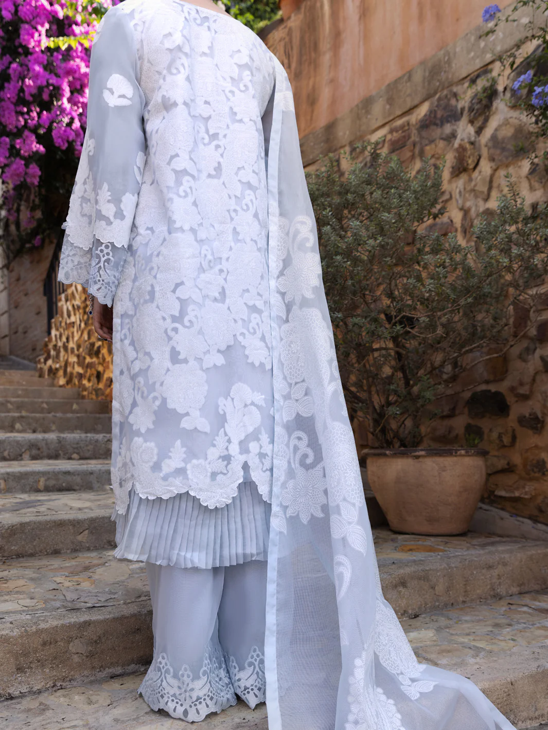 Ice Blue Organza Burnout 3 Piece Unstitched - ALP-3PS-1537 - Image 2