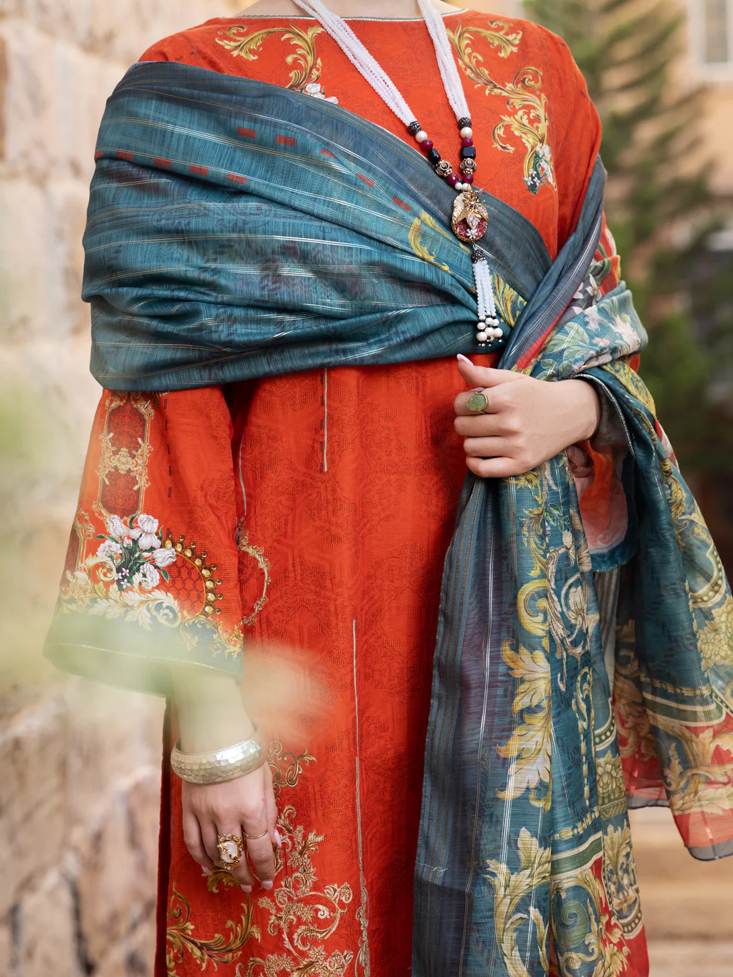Orange Jacquard 3 Piece Stitched - ALP-3PS-1572 - Image 3