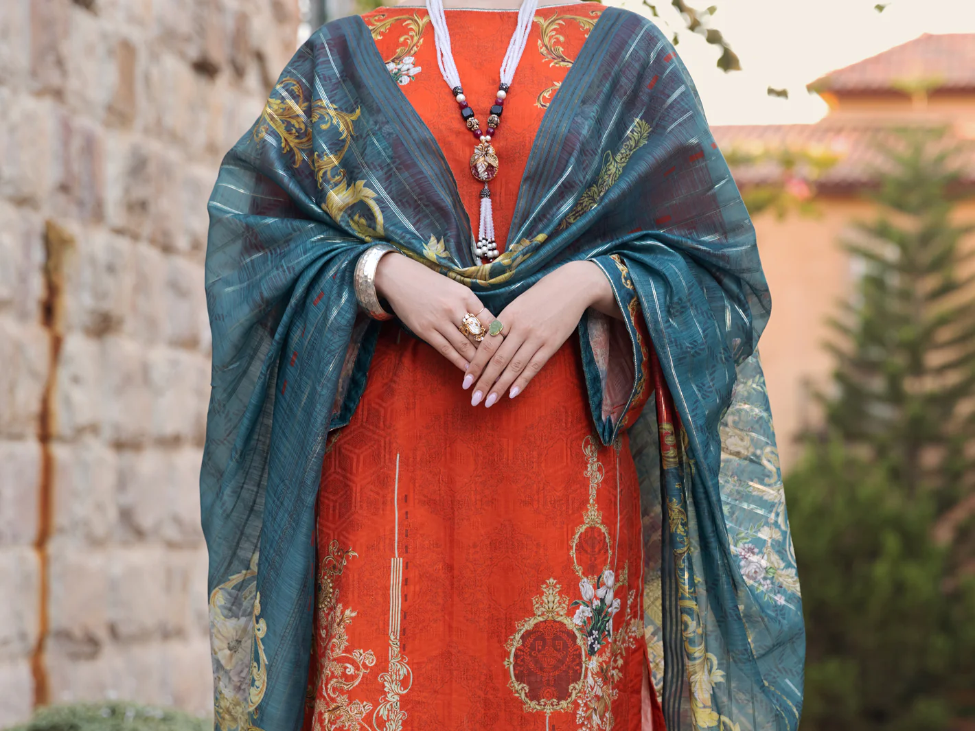 Orange Jacquard 3 Piece Stitched - ALP-3PS-1572 - Image 4