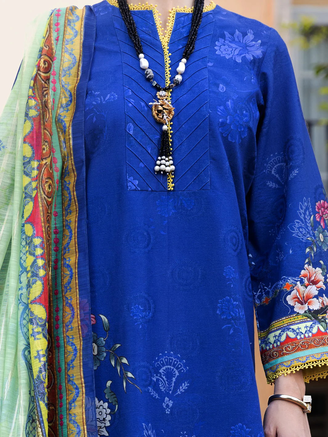 Blue Jacquard 3 Piece Unstitched - ALP-3PS-1573 - Image 3