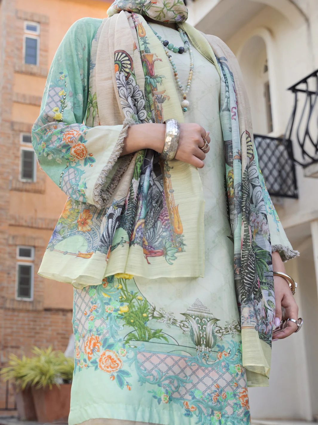 Sage Green Jacquard 3 Piece Stitched - ALP-3PS-1578 - Image 3