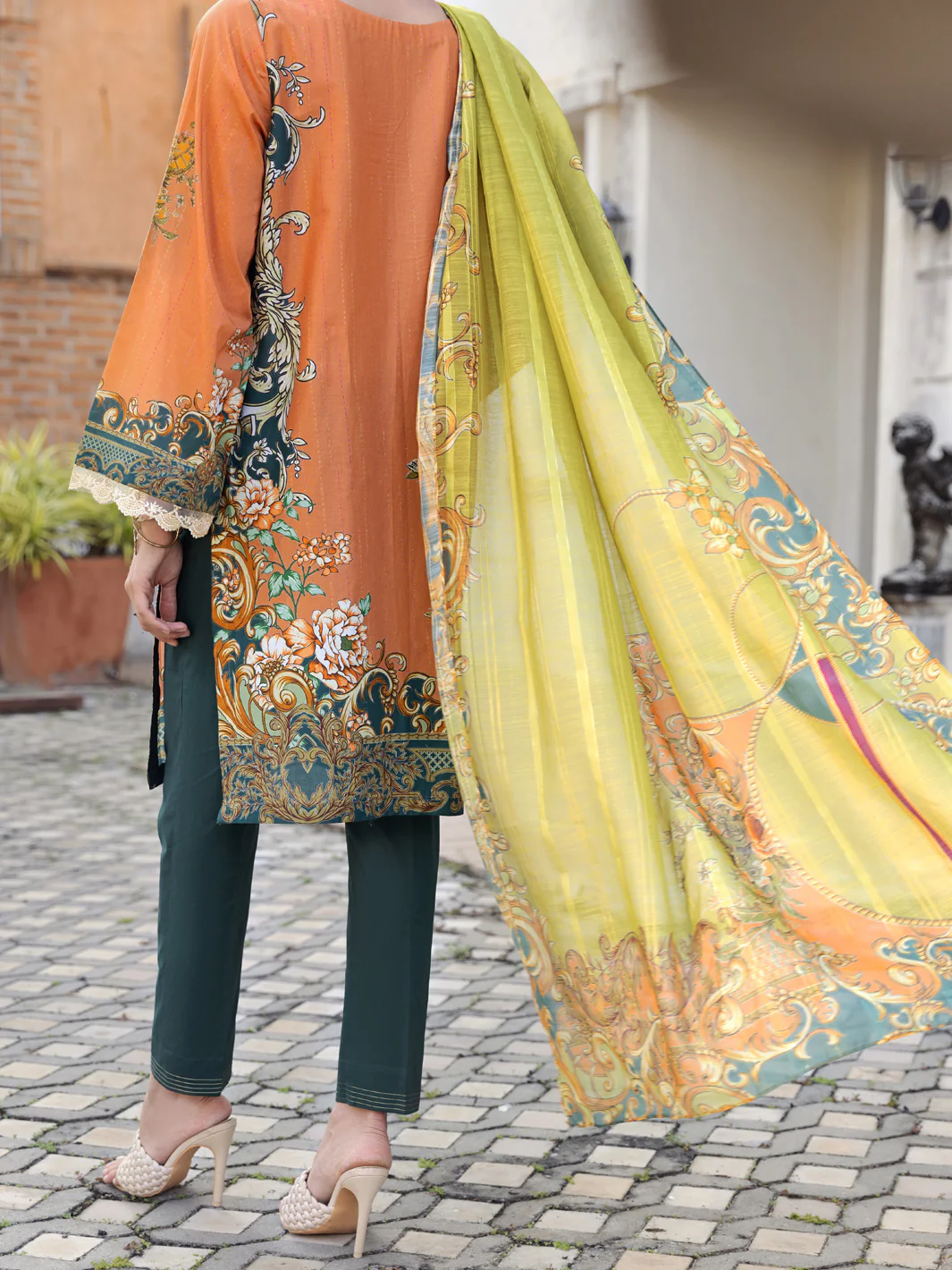 Orange Lawn 3 Piece Stitched - ALP-3PS-1579 - Image 2
