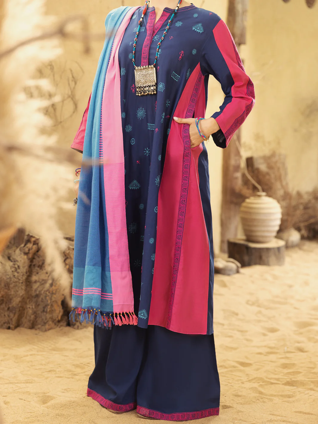 Blue-Pink Lawn 3 Piece Unstitched - ALP-3PS-1582 - Image 3